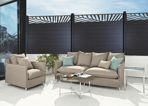 clôture aluminium neowood avec panneau décoratif tropic