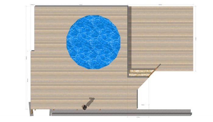 Une piscine hors sol ronde s'adapte parfaitement à une terrasse composite