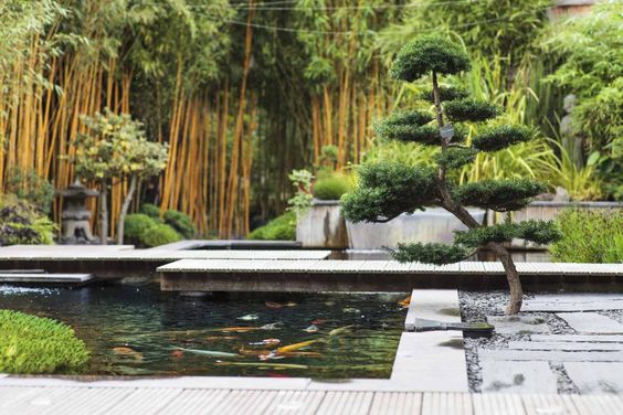 jardin zen avec décoration minimaliste