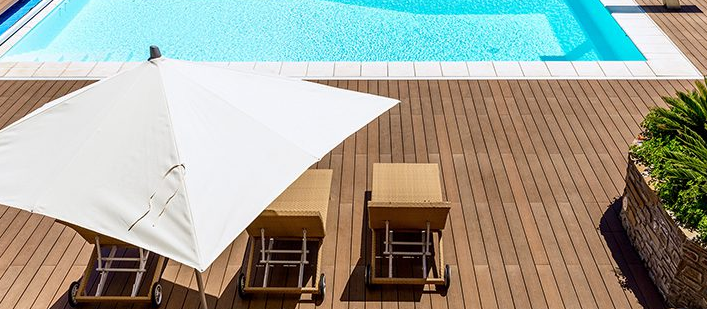 terrasse composite teck plage piscine, profil de lame, profil de lame composite