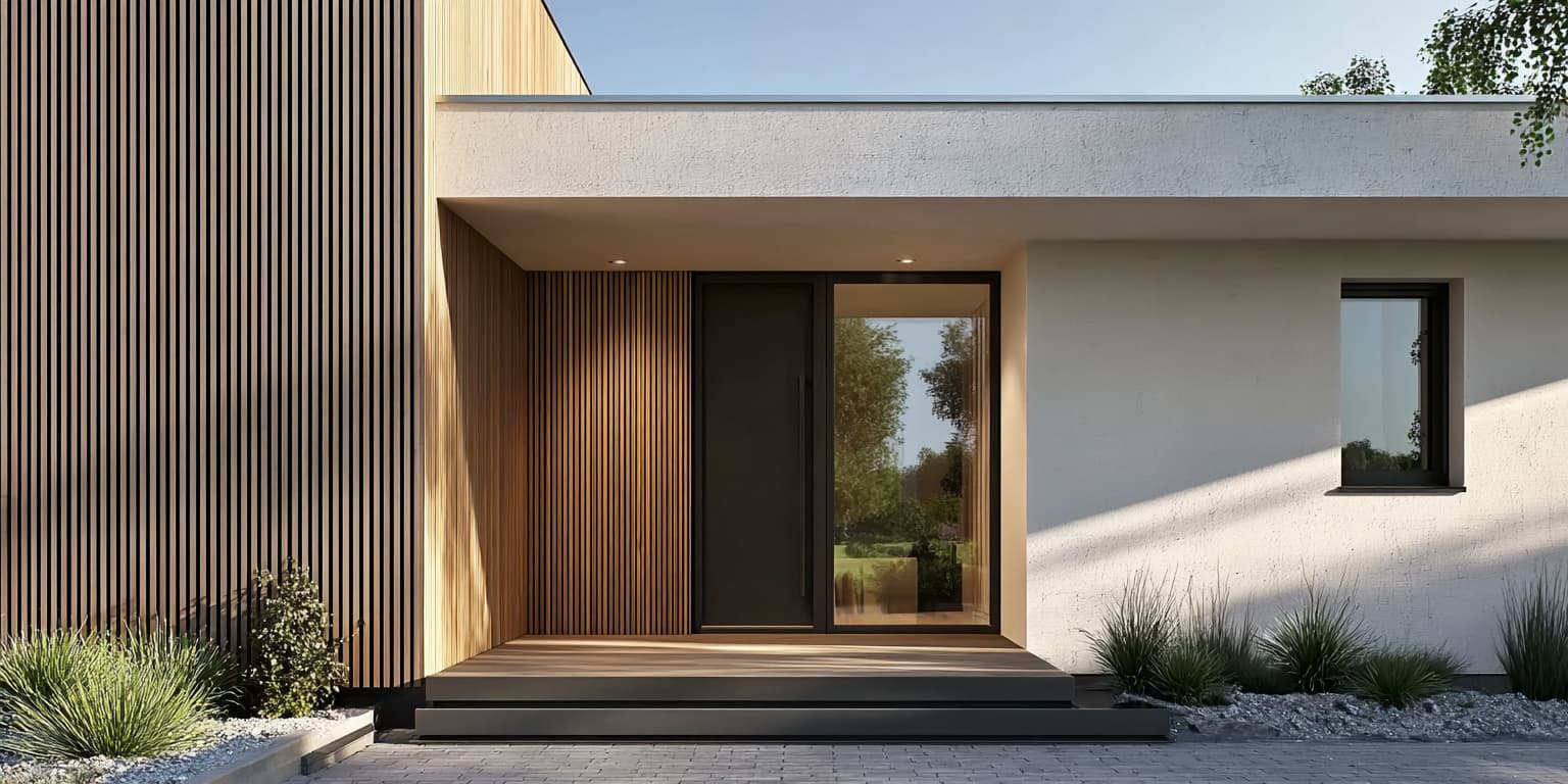 Maison moderne avec un bardage en claire-voie en bois composite Neowood