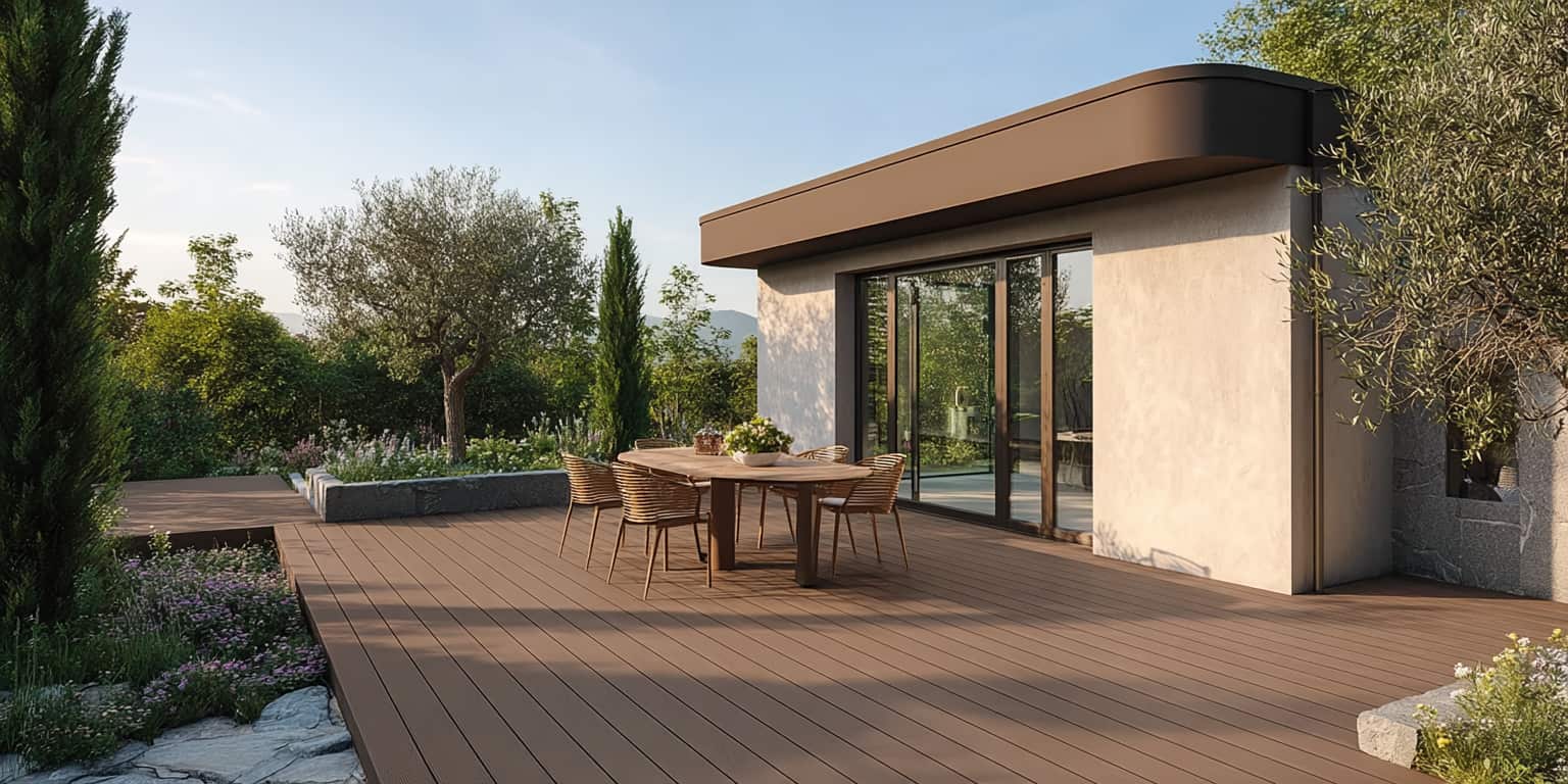 Terrasse en composite avec un jardin fleuri