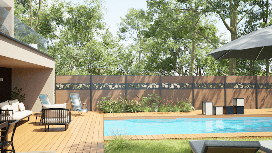 Cloture de jardin composite avec panneaux décoratifs alu jungle neowood